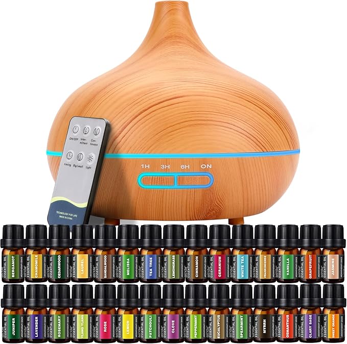 550 ML Aroma Diffiser with Essential Oils Set, Essential Oil Diffuser with Remote, Ultrasonic Technology Aromatherapy Diffusers Auto Shut-Off for Office, Home-Ruum Studio Home