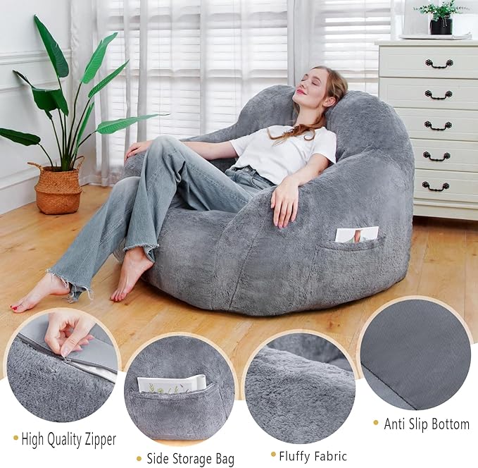 Giant Bean Bag Chair, Oversized Bean Bag Chairs for Adults and Kids, Gaming Chair Stuffed Memory Foam | Storage | Non-Slip, Removable Bean Bag Sofa Comfy Chair for Bedroom, Livingroom-Ruum Studio Home
