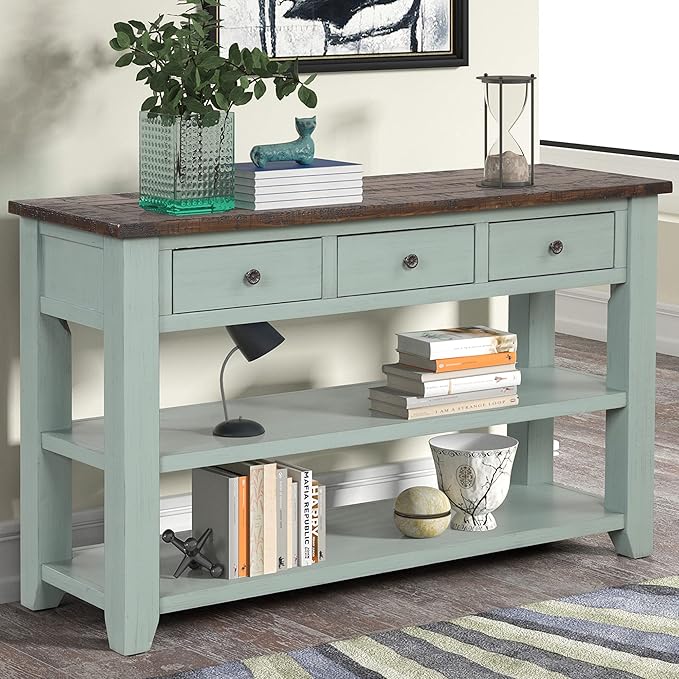 Farmhouse Wood Entryway Console Table 48-Inch Modern Sofa Entry Table with Drawers and Storage Shelves for Entrance Living Room (Green)-Ruum Studio Home