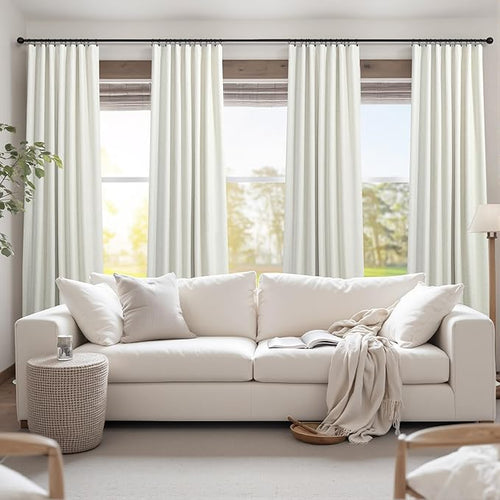100% Blackout Elegant Curtains 95 Inch Length 2 Panel Set for Living Room Sunroom Back Tab Thermal Insulated Custom Curtains for Windows Boho Farmhouse Drapes 95 Inch Long Office Ivory Cream Off White-Ruum Studio Home