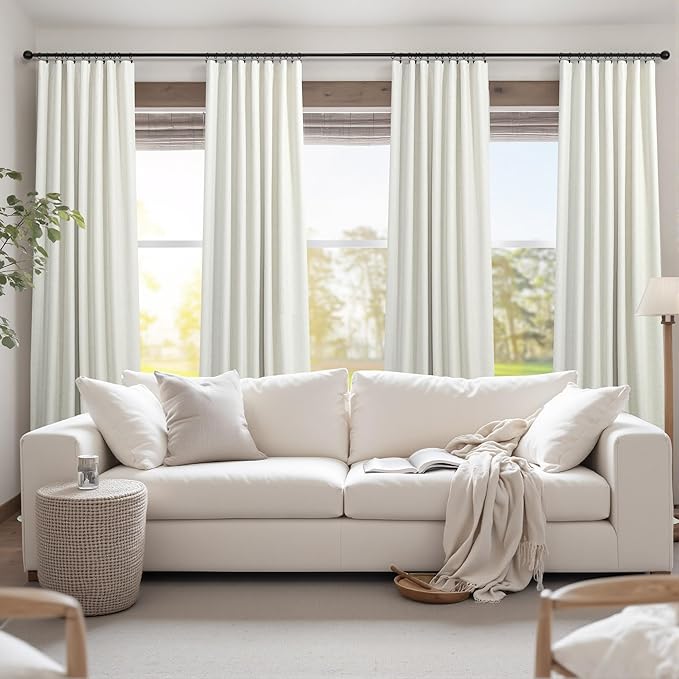 100 Inch Curtains Complete Blackout Linen Curtains for Bedroom 2 Panels Set Large Window Custom Length 100 Inches Long Neutral Cream Colored Thermal Drapes for Sliding Glass Doors Shades Blinds 52x100-Ruum Studio Home