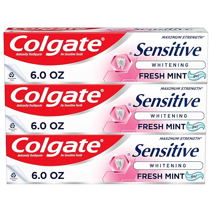 Colgate Whitening Toothpaste for Sensitive Teeth, Enamel Repair and Cavity Protection, Fresh Mint Gel, 6 Oz (Pack of 3)-Ruum Studio Home