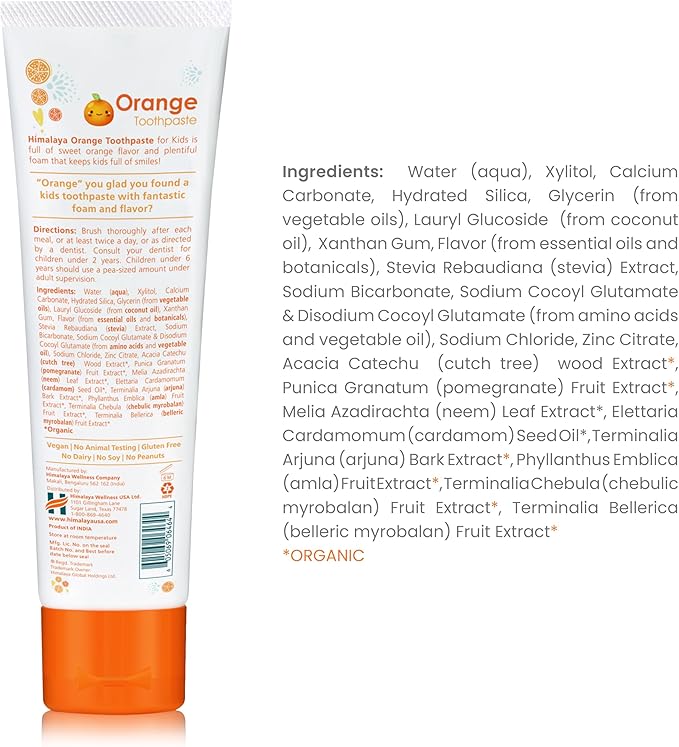 Himalaya Botanique Kids Toothpaste, Herbal, Orange Flavor, Fights Plaque, Fluoride-Free, Gentle, No Artificial Flavors or Colors, SLS Free, Gluten Free, Cruelty Free, Vegan, Foaming, 4 Oz, 1 Pack-Ruum Studio Home