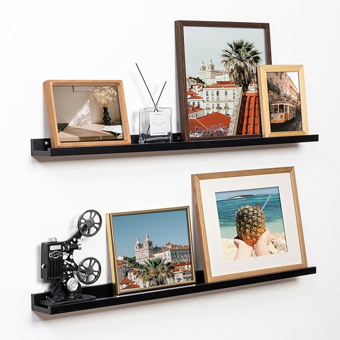 Fun Memories Picture Ledge Shelf, 36 Inch Floating Shelves Set of 2, Nursery Book Shelves for Toys Storage, Kids Bookshelf Wall Mounted for Wall Decor Books Photo Frames, Black-Ruum Studio Home