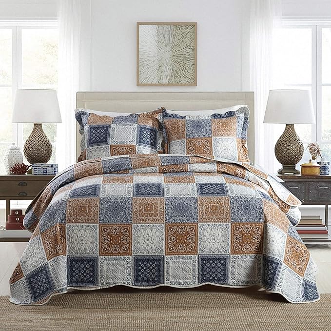 NEWLAKE Quilt Bedspread Sets-Color Block Pattern Reversible Coverlet Set,King Size-Ruum Studio Home