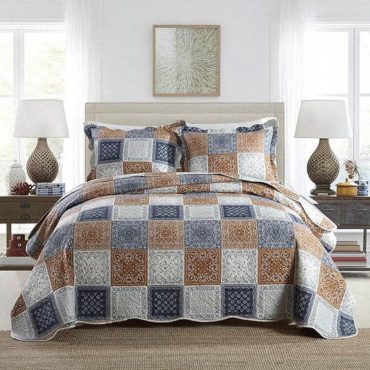NEWLAKE Quilt Bedspread Sets-Color Block Pattern Reversible Coverlet Set,King Size-Ruum Studio Home