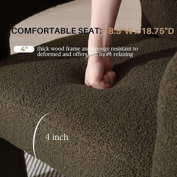 Green Sherpa Dining Chairs Set of 2, Modern Barrel Dining Room Chairs Upholstered Faux Fur Accent Chair with Arms and Round Back for Living Room Kitchen Armchair No Assembly Needed-Ruum Studio Home