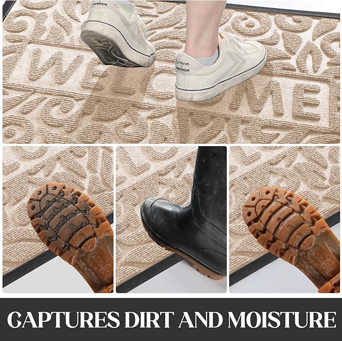 Yimobra Door Mat Indoor Outdoor Entrance, Non Slip Welcome Front Doormats, Heavy Duty Rubber Backing, Stain and Fade Resistant, Low Profile, Easy Clean Patio Garage Floor Mats, 47 x 32, Beige-Ruum Studio Home