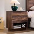 Nightstand with Charging Station, 22" Push-to-Open Bedside Table with 2 Storage Drawers, Large Modern End Table for Bedroom,Living Room,Brown-Ruum Studio Home