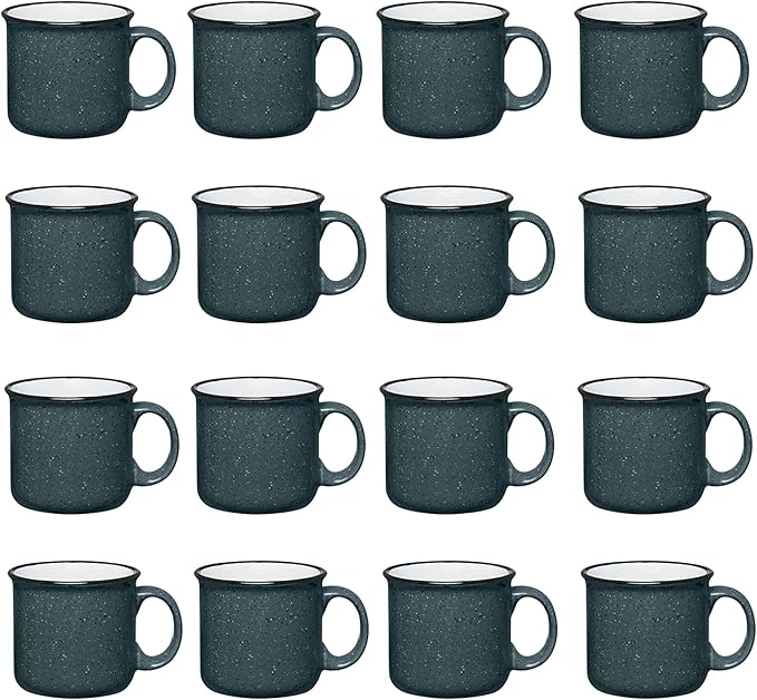 Set of 16 Ceramic Campfire Mugs – 15 Oz, Gray – Coffee & Tea Cups for Home, Work, Travel, Camping – Customizable, Great for DIY, Events, Companies-Ruum Studio Home