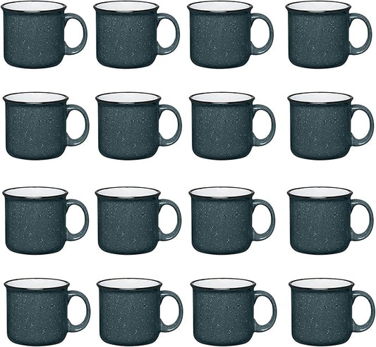 Set of 16 Ceramic Campfire Mugs – 15 Oz, Gray – Coffee & Tea Cups for Home, Work, Travel, Camping – Customizable, Great for DIY, Events, Companies-Ruum Studio Home