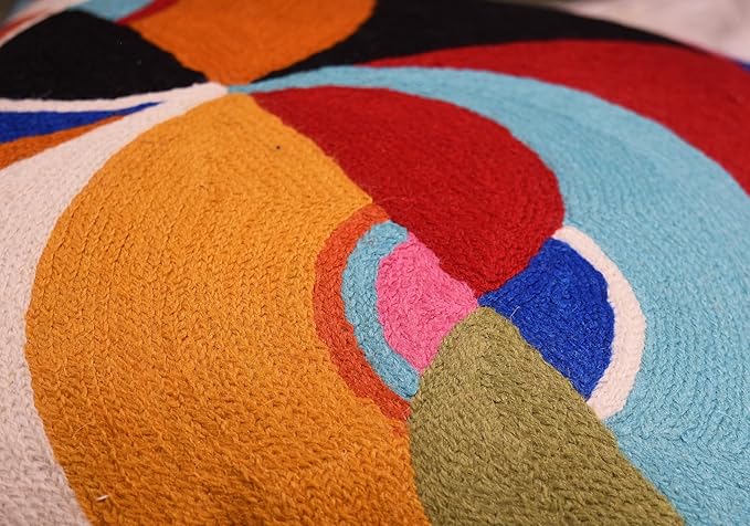 Delaunay Decorative Pillow Cover Joy Modern Couch Pillowcase Contemporary Couch Cushion Abstract Farmhouse Chair Pillowsham Hand Embroidered Wool Size 18x18-Ruum Studio Home