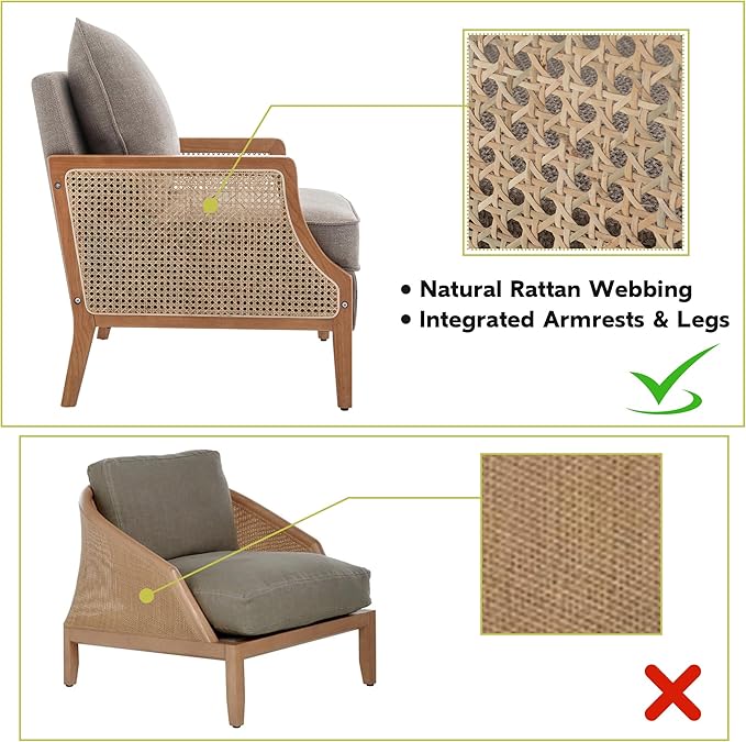 HAOBO Home Mid Century Modern Accent Chair Upholstered Living Room Chairs Armchair with Rattan Armrest Comfy Reading Chair with Wood Frame Lounge Side Chair with Waist Cushion-Ruum Studio Home
