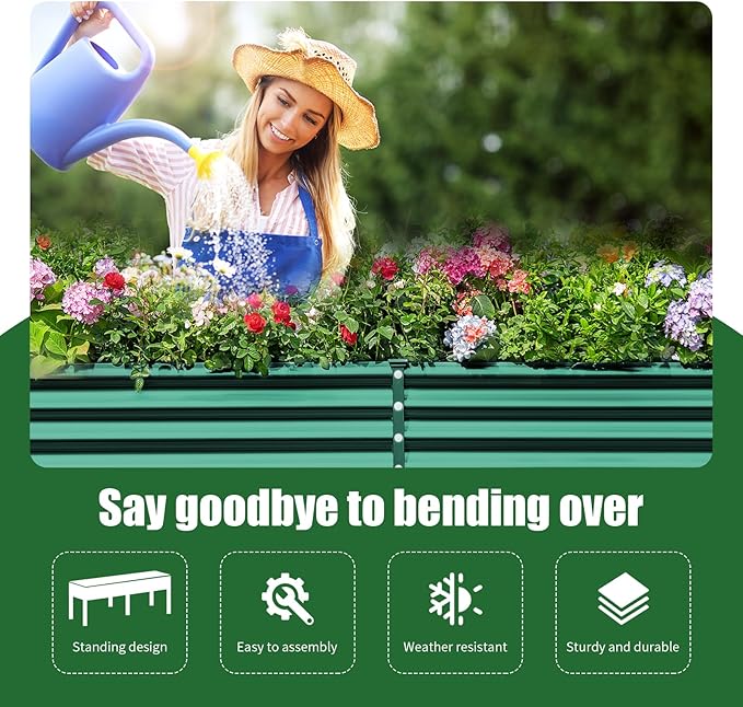Land Guard Galvanized Raised Garden Bed with Legs, 96×24×32in Raised Garden Beds Outdoor with Drainage Holes, Planter Boxes Outdoor for Backyard, Patio, Balcony, 800lb Capacity, Green-Ruum Studio Home