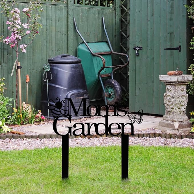 Custom Patio Meta Sign with Stake, Bee and Butterfly Decoration, Farmhouse Yard Art - Personalized Gardener Name, Gift for Mom & Grandma-Ruum Studio Home