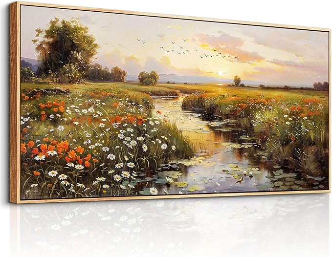 PHAOHUAXM Large Canvas Wall Art For Living Room Wall Decor For Bedroom Watercolour Painting Office Decoration Countryside Sunrise Scenery Wall Picture Home Decor Ready To Hang 30x60 In Wood Framed-Ruum Studio Home