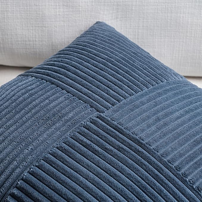 Fancy Homi 2 Packs Dusty Blue Decorative Throw Pillow Covers 18x18 Inch for Living Room Couch Bed, Farmhouse Boho Home Decor, Soft Corss Corduroy Patchwork Textured Square Cushion Case 45x45cm-Ruum Studio Home