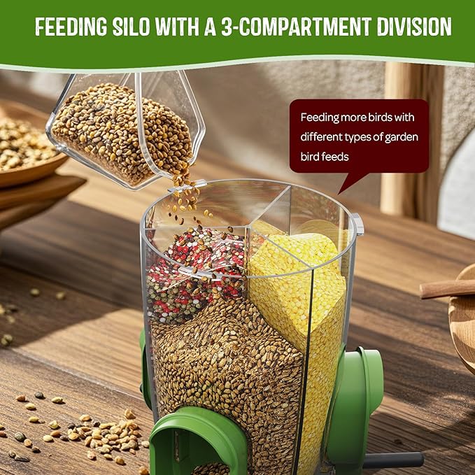 LONA Bird Feeders for Outdoors Hanging – 3 Separate Compartments, 3 Feeding Ports, Weatherproof Dome & 3 Ways to Hang, Large Capacity for Cardinals/Finches (Green，Plus-Ruum Studio Home