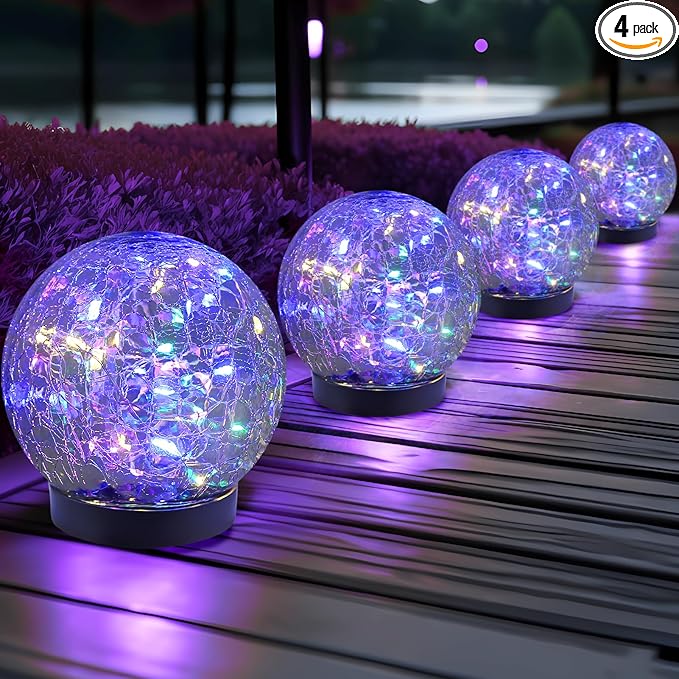 Solar Globe Lights Outdoor Waterproof-Solar Balls for Garden-Cracked Glass Ball Solar Lights Outdoor-Solar Orbs for Outside-Outdoor Decorations for Patio and Yard Lawn Backyard Decor-Ruum Studio Home