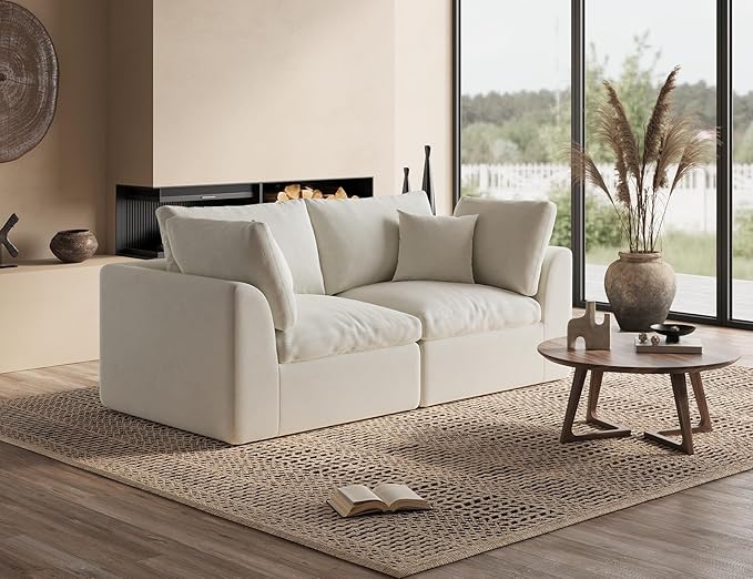 78.9" Loveseat Sofa, Cloud Boneless Couches for Living Room, Modern Modular Sectional Sofa, Oversized, Warm White-Ruum Studio Home