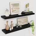 Fun Memories Floating Shelves for Wall, 27.5" Rustic Wood Deep Wall Mounted Shelves with Invisible Brackets for Decor & Storage, Floating Shelf for Living Room, Bathroom (Black, Set of 2)-Ruum Studio Home