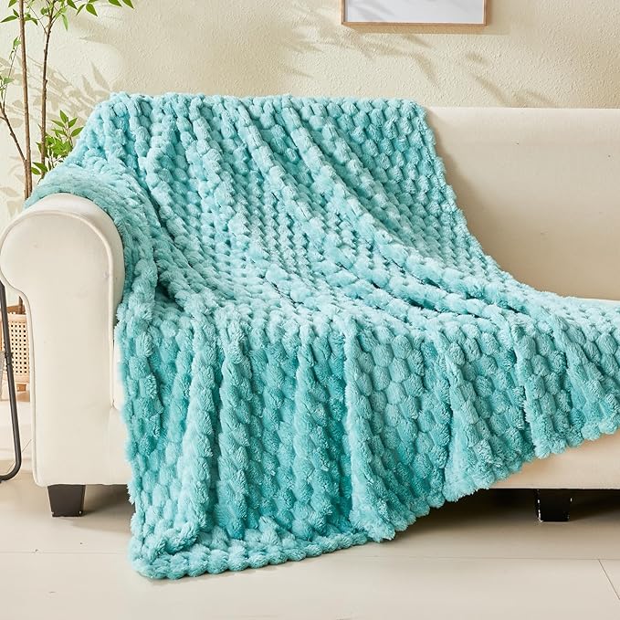 NEWCOSPLAY Super Soft Queen Blanket Sage Green Premium Silky Flannel Fleece 3D Clouds Stylish Jacquard Lightweight Bed Blanket All Season Use 350GSM (Sage Green, Queen(90"x90"))-Ruum Studio Home