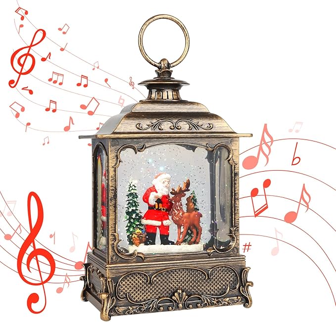 Christmas Snow Globes,Christmas Decorations for Home,with 6 Hour Timer,Musical Snow Globe,Battery Or USB Powered,Christmas Lantern,Christmas Festival Decor, Santas Reindeer-Ruum Studio Home