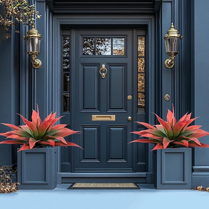 Artificial Agave Plants,Large UV Resistant Fake Agave Planters for Indoor and Outdoor Decorating Artificial Plants for Outdoors Fake Plants 2Pack, 28" Red-Ruum Studio Home