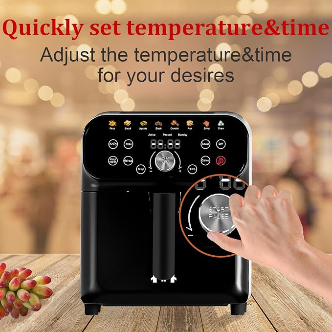6QT Air Fryer Oven with LED Digital Touchscreen, 12 Preset Cooking Functions Air fryers, Bake, Reheat, Keep Warm, Nonstick and Dishwasher-Safe Basket, Stainless Steel/Black-Ruum Studio Home