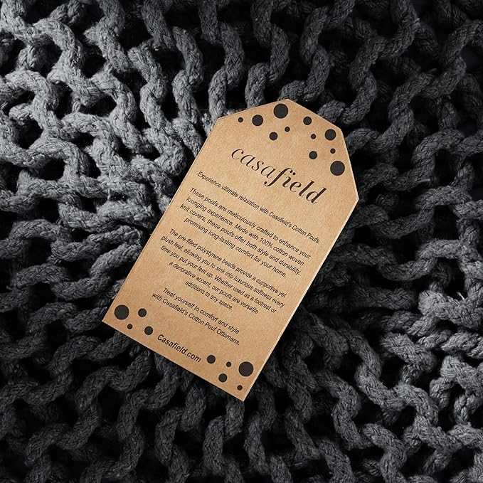 Casafield Round Pouf Ottoman, Black - 20" Diameter x 14.5" High Cotton Knit Foot Stool - Boho Floor Pouffe for Living Room, Bedroom, Home Office-Ruum Studio Home