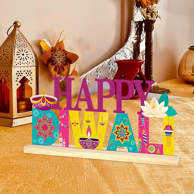 COCHIE Metal Happy Diwali Sign, Indian Festival of Light Table Centerpieces Decorations for Home, Office, Shelf, Mantel, Indoor, Traditional Party Supplies Decor (Diwali)-Ruum Studio Home