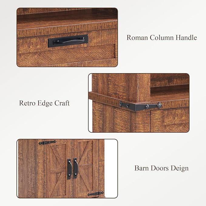 RedLemon Bookshelf with Storage Cabinet, 72" Tall Farmhouse Bookcase with Adjustable Shelves and Barn Door, 4 Tier Office Wood Bookshelf with Drawer for Library Living Room (Reclaimed Barnwood Color)-Ruum Studio Home