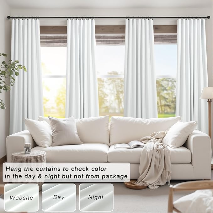 Ivory White Curtains 84 Inch Length 2 Panels for Living Room Curtain for Bedroom Window Total Blackout Off White Drapes 84 Long Boho Farmhouse Linen Black Out Thermal Insulated Curtain Back Tab Pocket-Ruum Studio Home