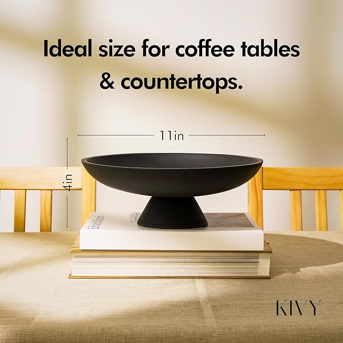 KIVY Concrete Fruit Bowl for Kitchen Counter - Large Decorative Bowl for Home Decor - Modern Key Bowl for Entryway Table - Pedestal Bowl - Fruit Basket for Home Decor - Black Fruit Bowl Decor-Ruum Studio Home