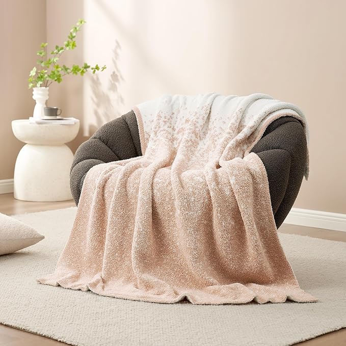 Snuggle Sac Buttery Beige Blanket Twin Size for Bed and Sofa, Reversible Super Soft Blankets Warm Cozy Knit Fuzzy Plush Blankets for Couch, Picnic, Ombre Beige, 60x80 inches-Ruum Studio Home
