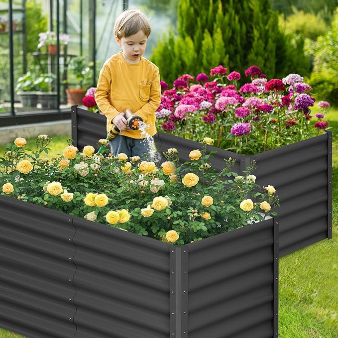 Large Outdoor Planter Boxes Kit Set of 2,6x3x2ft Galvanized Raised Bed Planter with Open-Ended Base Design, Elevated for Outdoor Plants, Durable Raised Bed for Gardening,Green-Ruum Studio Home