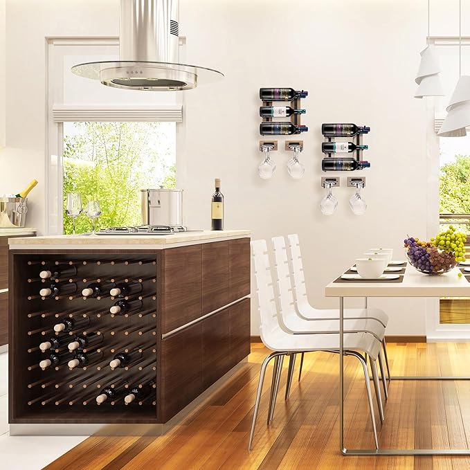 Sorbus Wall Mounted Wine Glass Stemware Rack Set - Wire & Wood Wine Rack Wall Mounted for Wine Glasses, Champagne Glasses, and Drinkware - Complete Your Home Bar & Kitchen Storage, Mahogany-Ruum Studio Home