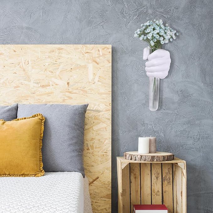 Creative Wall Hanging Sculpture, Funky White Hand Vases Home Decor, Artistic Hanging Hand Sculptures with Test Tube Vases, Unique Wall Art Statue-Ruum Studio Home