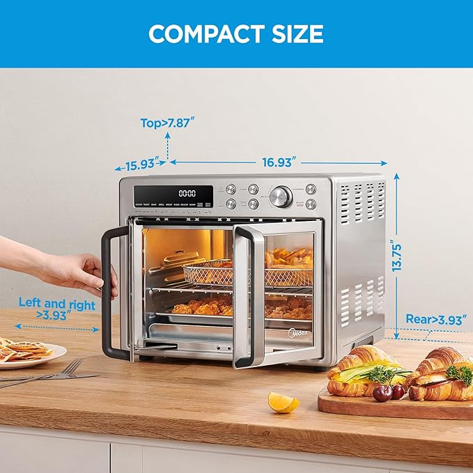 Midea Flexify French Door Toaster Oven Air Fryer Combo, 26.4 QT, Extra Large Air Fryer Countertop Oven 10-in-1 Combo, 25% Faster Cooking and 90% Less Oil, Stainless Steel-Ruum Studio Home
