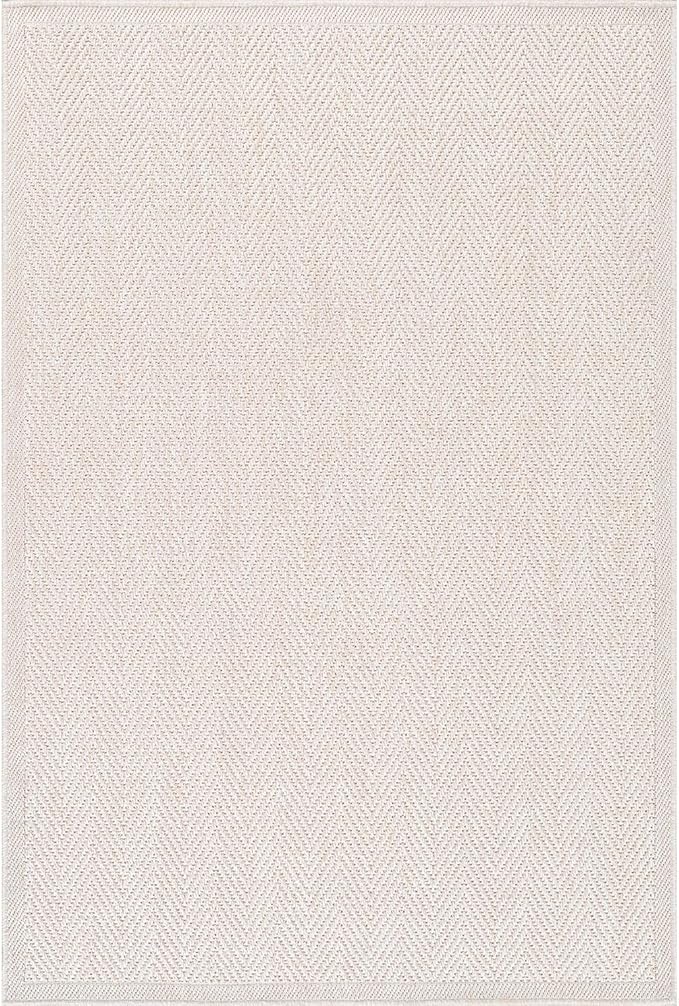CAMILSON Easy Jute Rug 4x6, Indoor Outdoor Off-White Color Fiber Area Rugs for Living Room Patio and Kitchen Rug Herringbone Seagrass Woven Design Easy-Cleaning Washable Outside Carpet Alfombras 4 x 6-Ruum Studio Home