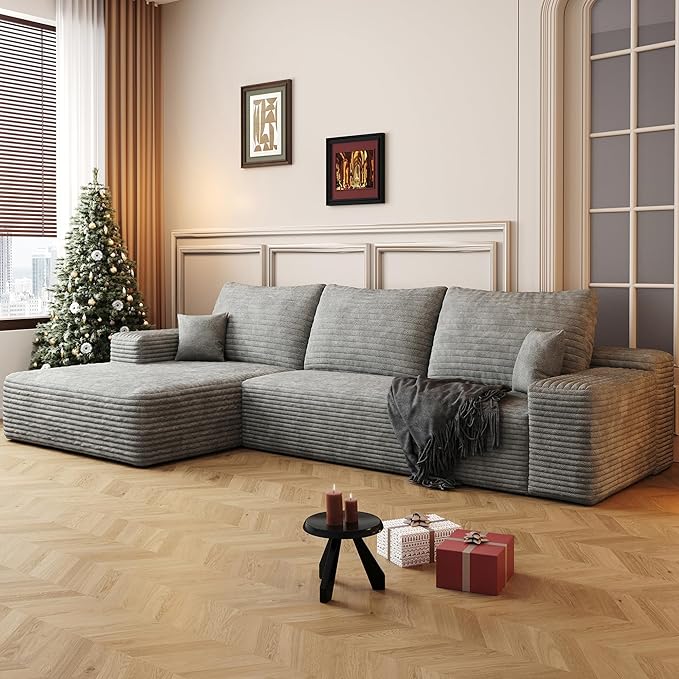 108" Sectional Couches for Living Room Modern Modular Sofa with L-Shape Couchs Upholstered Boneless Couch Deep Seat Sectional Couch with Chaise (Grey, Left Facing Chaise+2Seaters)-Ruum Studio Home