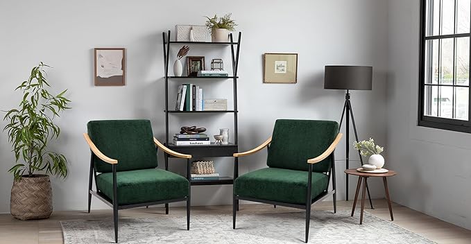 Modern Accent Chairs Set of 2 for Living Room Bedroom Mid Century Arm Chairs Upholstered Office Accent Chairs Comfy Waiting Room Chairs with Metal Frame, Green-Ruum Studio Home