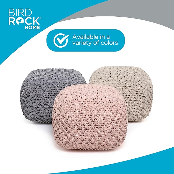 BIRDROCK HOME Square Pouf Ottoman | Cotton Braided Foot Stool with Bean Bag Filling | Boho Foot Rest for Living Room, Bedroom | Compact & Comfortable Seating, Lightweight & Sturdy | Dusty Rose-Ruum Studio Home