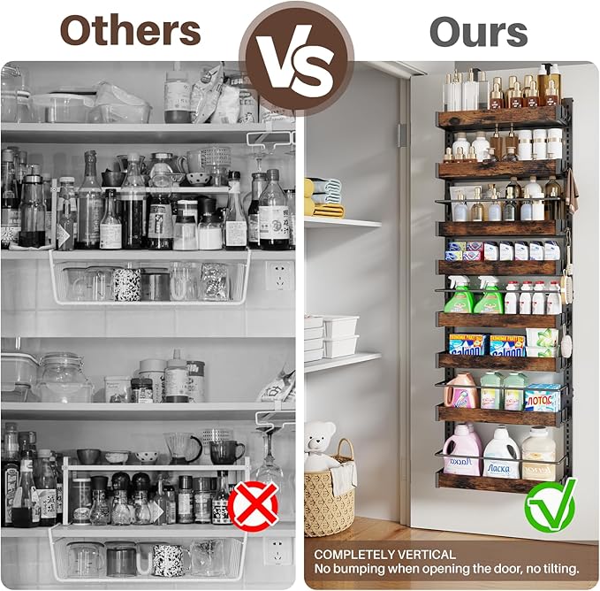 8 Tier Over The Door Pantry Organizer, 2 IN 1 Wall Mount or Metal Hanging Spice Rack for Pantry Organizers and Storage, Seasoning Shelves，Adjustable Basket with Hooks for Kitchen, Bathroom,Laundry-Ruum Studio Home