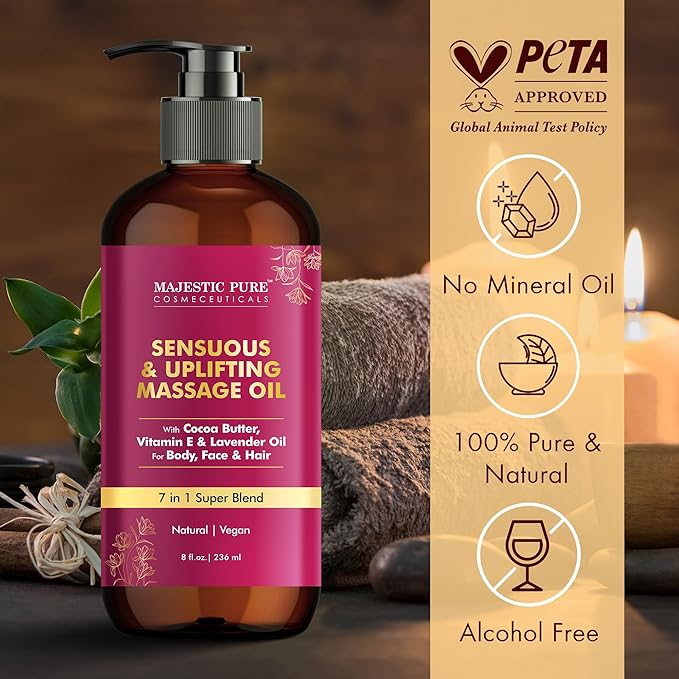 MAJESTIC PURE Cocoa Massage Oil for Massage Therapy - Refreshing, and Relaxing - Natural Oils with Cocoa Butter, Vitamin E & Lavender Oil - for All Skin Types - Men and Women - 8 fl oz-Ruum Studio Home