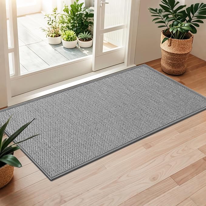 LEKEEPGO Door Mat 24"x47", Non Slip Door Mat Indoor Entrance, Rubber Backing Front Indoor Door mat Washable Absorbent Low-Profile Entryway Entry Resist Dirt Inside Door Mats, Light Grey-Ruum Studio Home