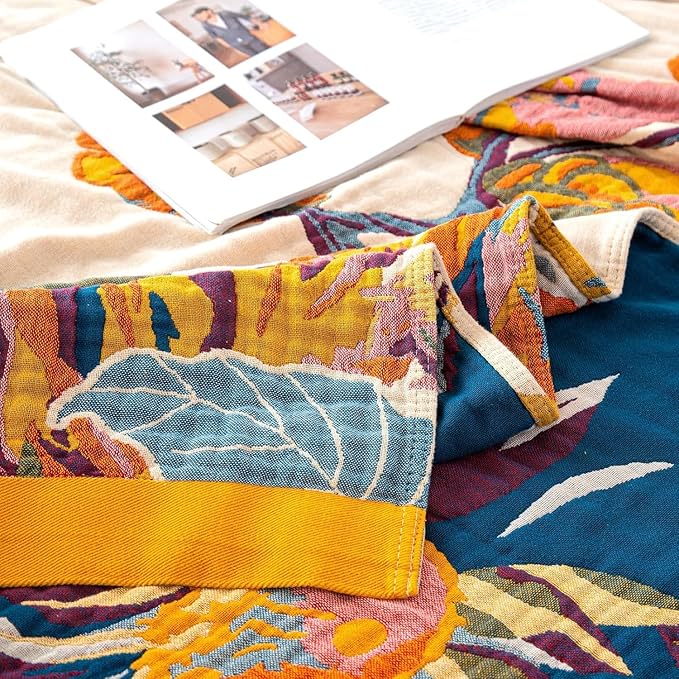 MSGKV Boho Throw Blanket for Couch and Sofa Cotton Cover for Living Room Floral Throw Cozy Blankets (D-Flower and Butterfly, 50" x 60"(Throw))-Ruum Studio Home