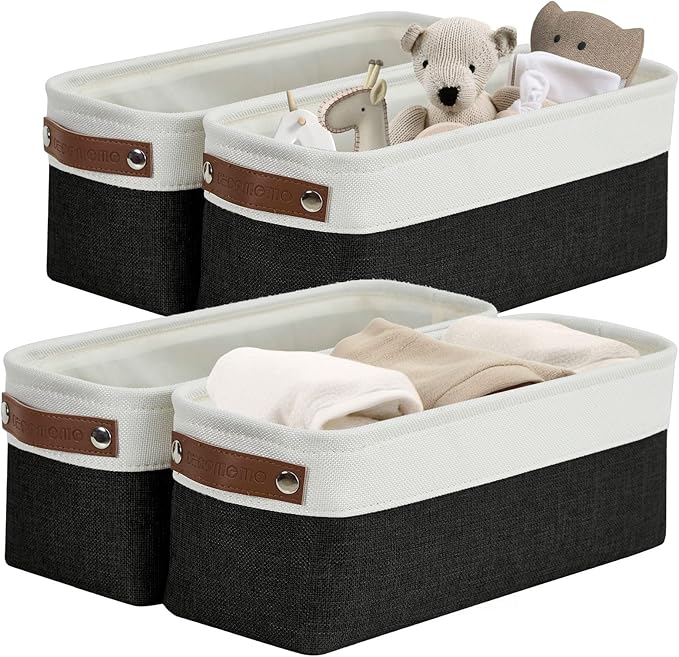 DECOMOMO Narrow Storage Bins Small Baskets for Organizing Bathroom, Toilet Tank, Towel Storage, Entryway, Gifts (Black and White - Set of 4)-Ruum Studio Home