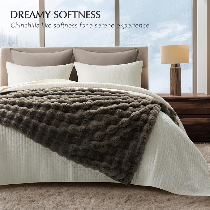 EVERGRACE Ultra Soft Luxury Fluffy Faux Rabbit Fur Throw Blanket, Thick Warm Fuzzy Blankets for Bed, Cozy Plush Reversible Blanket for Couch, Chair, Sofa, Dark Taupe, 60x80 Inches, 870 GSM-Ruum Studio Home