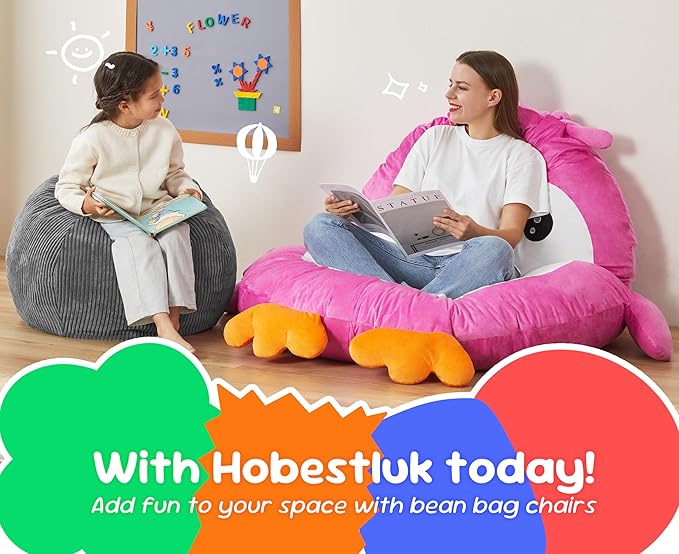 Hobestluk 2.5FT Bean Bag Chair Beanbags Small Bean Bag Chair with Filler Included Teardrop Bean Bag with Removable Cover for Bedroom Living Room (Small, Grey)-Ruum Studio Home
